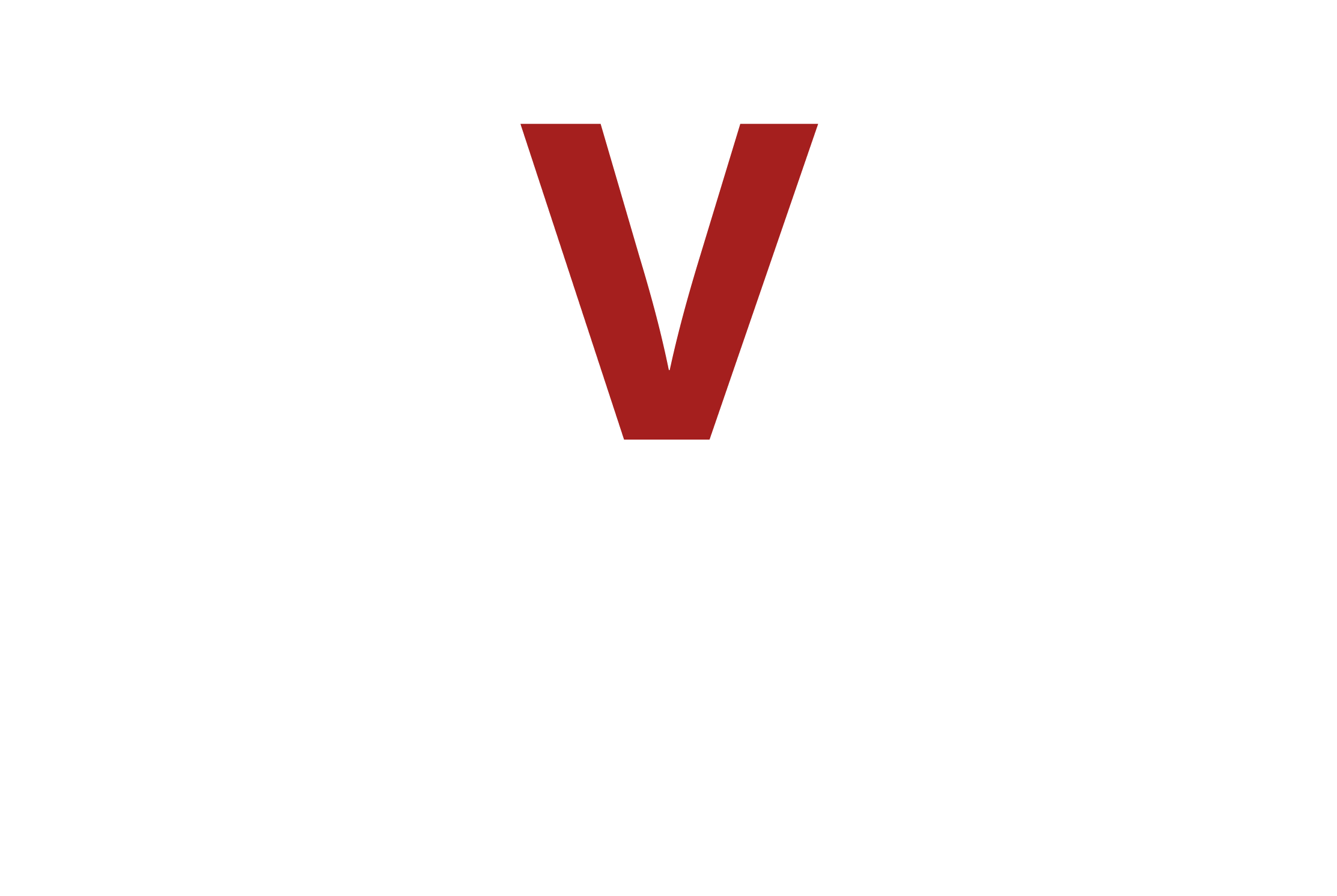 White lettered logo for V World Entertainment, TV, film, and video production company in Miami, FL.